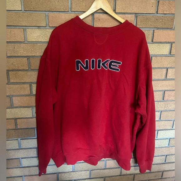 Vintage Nike Center Logo Swoosh Red Stitch Spell Out Sweatshirt Retro XXL